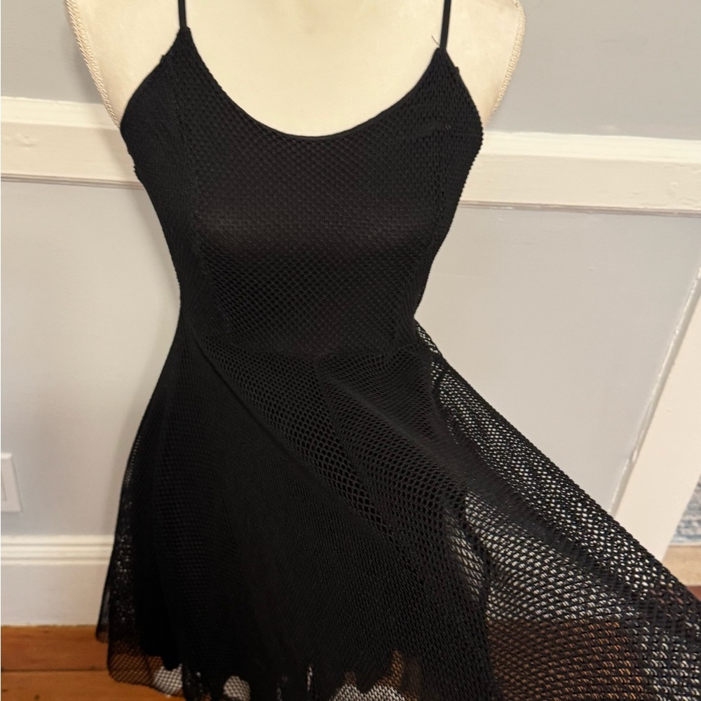 Finn & Clover NEW Asymmetrical Black Fishnet Midi Y2K Dress Size Large - Picture 4 of 7